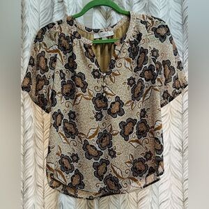 LOFT Black and Brown Floral Blouse